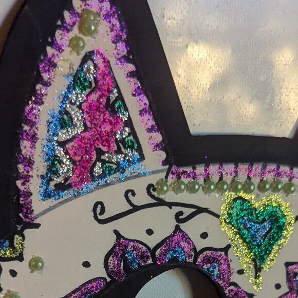 OOAK Sugar Skull Cat Halloween Wood Mask Muertos Artist Masquerade Costume DDLM - Picture 6 of 13